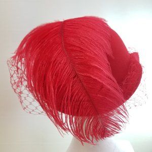 Vintage Amaranth Ostrich Fascinator Alpine Hat 50s